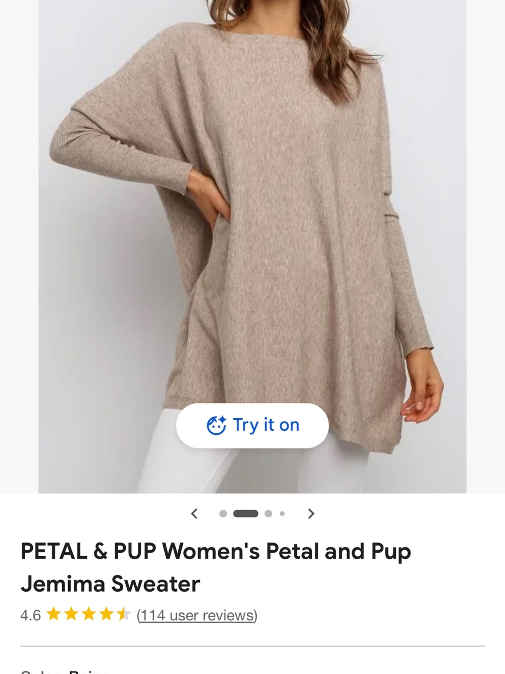 Petal & Pup Women's Oversized Scoop-Neck Sweater in Taupe
